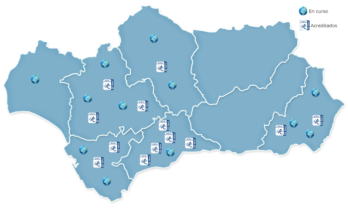 Localización geográfica de procesos de certificación vigente de Web Sanitarias en Andalucía a 01/01/2020